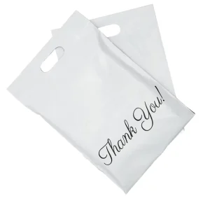 Custom Logo Thank You Plastic Mail Bags 10×13/12×15 Inches with Handle White Poly Mailer Mailing Bags Water Tear Proof for Shoes