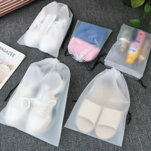 Custom Logo Waterproof EVA PVC Drawstring Bag Transparent Frosted PVC Dust Bag for Shoes Clothes Packaging Storage