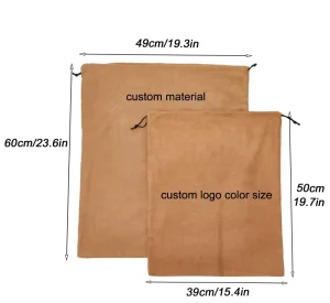 Custom Low MOQ Reusable Soft Light Dress Fashion Suede Drawstring Dust Bags Custom Printed Logo Customizable Size Color