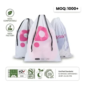 Custom Luxury Biodegradable PLA Frosted Tote Bag Branded logo Waterproof Poly Drawstring Bag for T shirts Clothes Socks Shoes