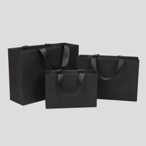 Custom Luxury Coated Paper Bags Gold Foil Black Embossed Lamination for Dresses Jewelry Gift Promotion Shopping Multiple Sizes