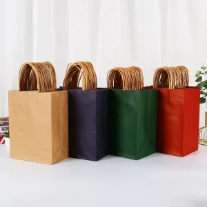 Custom Luxury Laminated Garment Packaging Shopping Printed Craft Take Away Brown Kraft Paper Gift Bags with Logos Ribbon Handles
