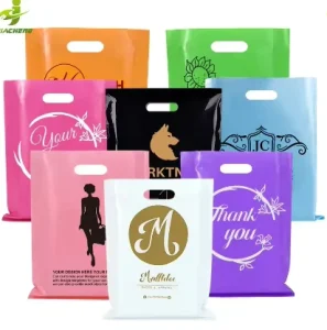 Custom Luxury Printed Die Cut Plastic Shopping Bag with Logo Waterproof Cloth Retail Packaging & Printing Product with Handle
