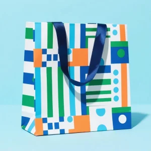 Custom Luxury White Paper Laminated Bag with Offset Printing Dot Pattern Ribbon Handle for Recyclable Gift Packaging Shopping