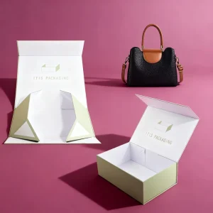Custom Magnetic Foldable Box Grey Board Hand Bag Packaging for Socks High End Recycled Materials Sponge Lining