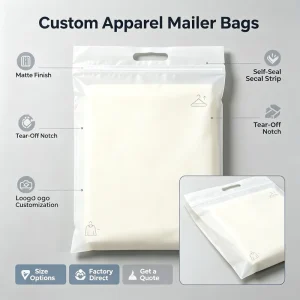 Custom Matte Apparel Zipper Mailer Bags Self Seal Strip with Die Cut Handle for Clothing Brand Packaging