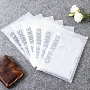Custom Matte Frosted Clear T-shirt Apparel Garment Shipping Ziplock Zipper Zip Lock Poly Bag Clothing With Your Own Brand Logo