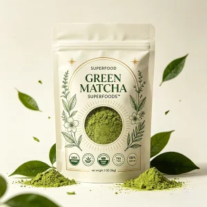 Custom Matte Laminated Matcha Tea Packaging Stand up Zip Lock Pouch Oxygen Barrier Light Proof Food Safe Flexible Bag
