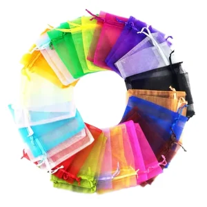 Custom Mesh BOPP Organza Jewelry Pouch Bags Small Drawstring Gift Packaging Bags