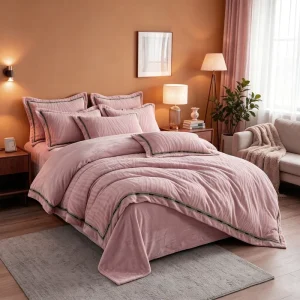 Custom OEM ODM Oeko Tex Certified Milk Velvet 6 Piece Bedding Set Olive Green Warm Soft Style Multi Scene Bedroom Bedding