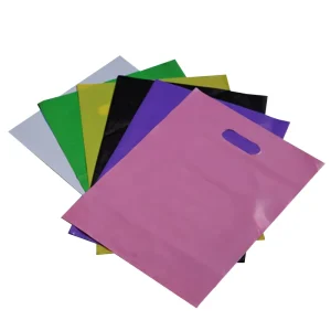 Custom Packaging Bag Printed Logo Personalized LDPE HDPE Merchandise Die Cut Plastic Shopping Bag With Handle