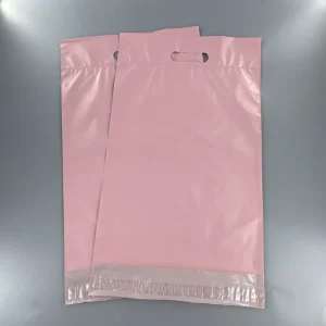 Custom Pink Handle Poly Mailer Bags Die Cut Handle Self Adhesive Waterproof Shipping Bags for Boutique Packaging