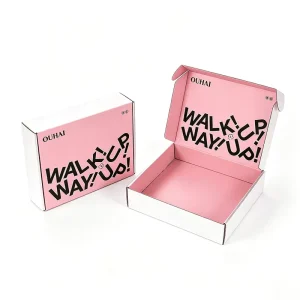 Custom Pink Inner Shoes Packaging Corrugated Paper Packaging Mailer Shipping Boxes For Footwear Retail And E Commerce Solutions