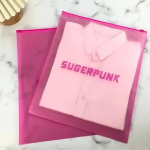 Custom Plastic PVC Ziplock Pouch Pink Frosted Zipper Bag for Clothes Underwear Socks Gifts Packaging