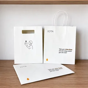Custom Premium Minimal Cream White Kraft Paper Bag With Your Own Logo for Coffee Shop Dress Boutique Shopping Gift Packaging
