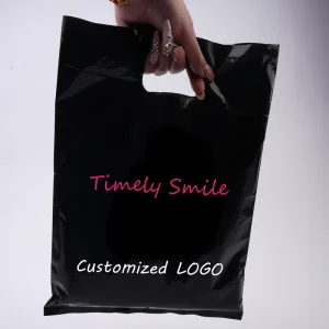 Custom Print Logo Garment Plastic Shopping Bag Recyclable Screen Printing Die Cut Handle Packaging for Socks Fur