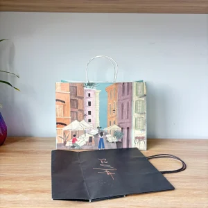 Custom Printed Artistic Paper Shopping Bags With Reinforced Handles for Retail Boutiques and Gift Packaging Solutions