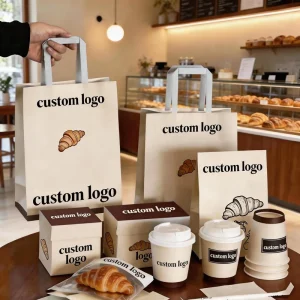 Custom Printed Biodegradable Gift Shopping Bags with Handle, Brown Kraft Paper Bag Shopper with Print
