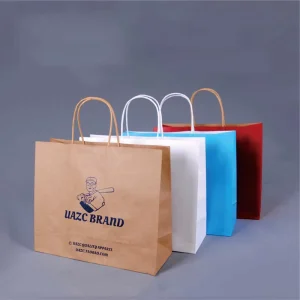 Custom Printed Brown Kraft Paper Gift Bags with Handle Personalized Logo for Supermarket Use or Shopping