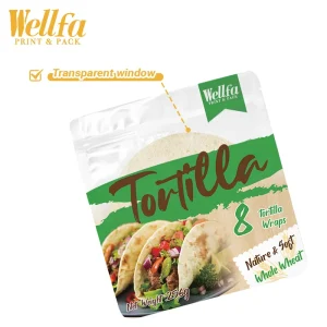 Custom Printed Burrito Crust Transparent Logo Plastic Packaging Bag with Zipper Easy to Tear