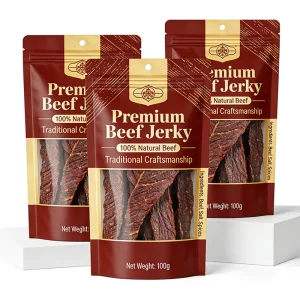 Custom Printed Clear Window PE Ziplock Stand Pouch Laminated 100g Beef Jerky Plastic Packaging Sterilization Food Packaging Bag