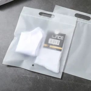 Custom Printed Clothing Packaging Bags Strong and Heavy Duty Die Cut Handle Translucent CPE Material Zipper Bags