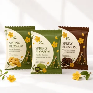Custom Printed Cookie Sachet Bag Food Grade Pillow Pouch for Single Serve Biscuit Packaging