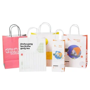 Custom Printed Custom Logo Kraft Paper Bags with Recyclable Handles for Gifts Packaging