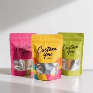 Custom Printed Food Grade Clear Window Stand Up Ziplock Doypack Pouch for Dried Fruit Nuts Snack Candy Packaging Resealable Bag