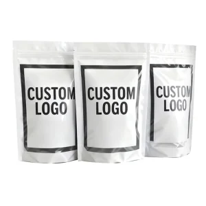 Custom Printed Food Grade Resealable Plastic Doypack White Ziplock Stand up Pouch Packaging Bag with Unique Window