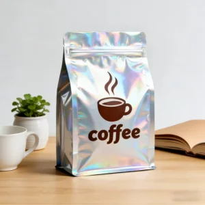 Custom Printed Holographic Shiny Flat Zipper Bag PET Custom Plastic for Snack Coffee Powder Storage Package Bag