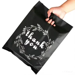 Custom Printed LDPE HDPE Black Thank You Bags Plastic Die Cut Carrier Shopping Bag for Boutiques