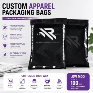 Custom Printed Logo Black T Shirt Pouch Hoodies Clothing Swimwear Frosted Air Hole Plastic Zipper Packaging Bag
