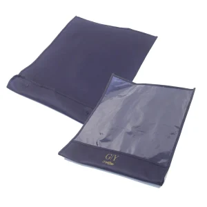 Custom Printed Logo Dark Blue Non woven Garment Bag Packaging with Clear Window for Men’s Shirt Tie Suit Pants