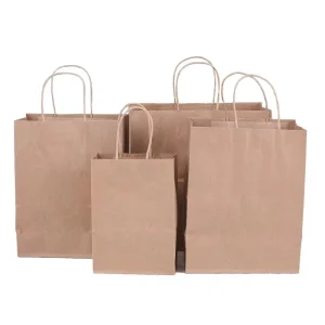 Custom Printed Logo Delivery Food Packaging Bag, Take Away Restaurant Kraft Paper Bag