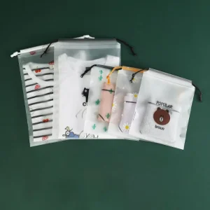 Custom Printed Logo Eco-Friendly Waterproof Transparent Frosted Clothing Makeup Gift Bags EVA Plastic Bag with Drawstring