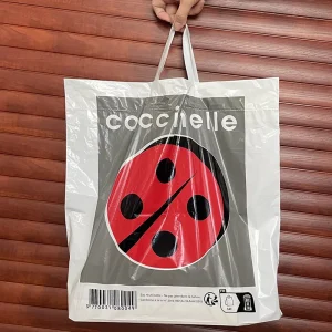 Custom Printed Logo Large Foldable Reusable PE Plastic Soft Loop Handle Shopping Bags for Clothing Packaging