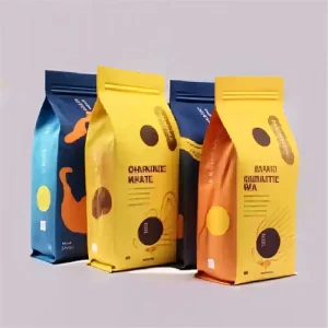 Custom Printed Logo Matt Black Coffee Beans Yam Flour Cassava Flakes Aluminum Foil Flat Bottom Stand up Bag