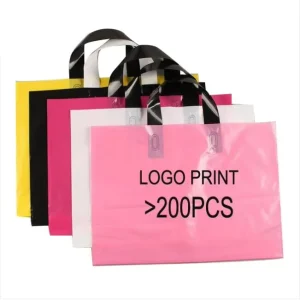 Custom Printed Logo Plastic Packaging Thank You Loop Handle Bags With Gift Print for Clothes