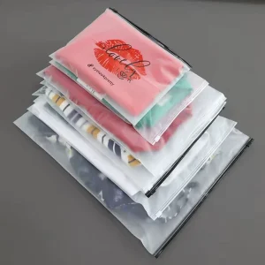 Custom Printed Logo Self sealing Clear Ziplock Bag Frosted Clothing Bags for Garments Zipper Access for Easy Storage