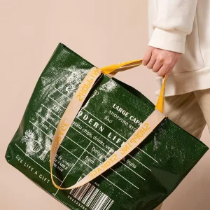 Custom Printed Logo Supermarket Shopping Environmental Reusable Plastic Recycled PP Woven Polypropylene Bags With Double Handles