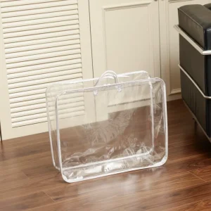 Custom Printed Logo Transparent PVC Reusable Waterproof Shrink Bags with Drawstring Handles for Blanket Bedding Packaging
