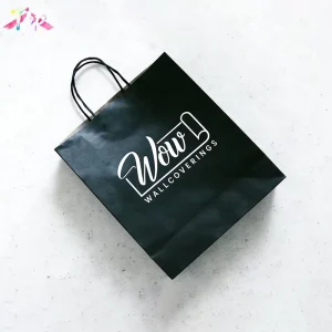 Custom Printed Luxury Packaging Shopping Bags Party Gift Black Card Bags with Company’s Logo Promotion Eco Friendly Recyclable