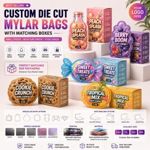 Custom Printed Mylar Bags Irregular Shape Durable Holographic Zip Lock Bag Custom Die Cut Mylar Bags With Box
