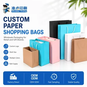 Custom Printed Packaging Paper Shopping Bags Print Kraft Logo Printed Shopping Bags and Printed
