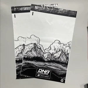 Custom Printed Poly Mailer Bags Black White Mountain Design Self Adhesive Shipping Packaging for Outdoor Apparel Brands