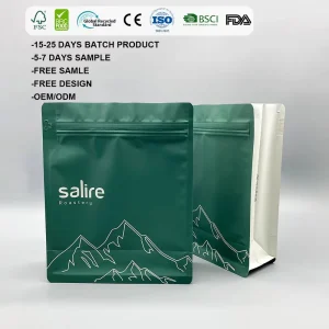 Custom Printed Resealable 150g 250g 500g Zipper Plastic Coffee Matte 8 Side Seal Gusset Flat Bottom Bag with Valve