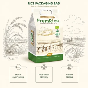 Custom Printed Resealable 1kg 2kg 5kg Plastic Bolsa Stand up Flat Bottom Pouch Packaging Rice Bag With Window Plastic Handle