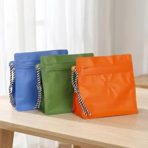 Custom Printed Resealable Flat Bottom One Way Valve Drawstring Closure Airtight Stand up Pouch Zipper Packaging Bags Coffee Bag