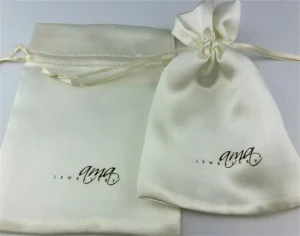 Custom Printed Satin Ribbon Drawstring Jewelry Pouch Bag White Black Wedding Colorful Pouches Gift Bag for Shopping